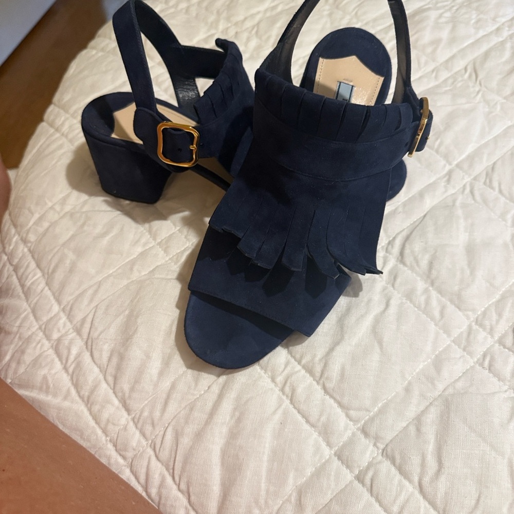 Prada Dark Blue Fringe Sandals